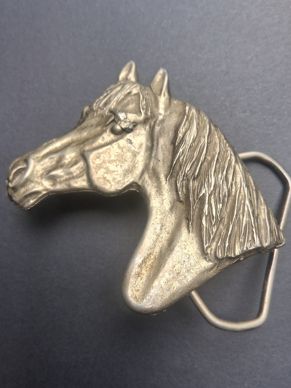 Vintage 1976 Great American Buckle Co Horse Head Belt Buckle Brass Tone USA Made